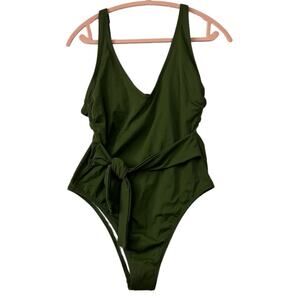 Shade and Shore One Piece Swimsuit Olive Green Side Knot Open Back Size L NEW